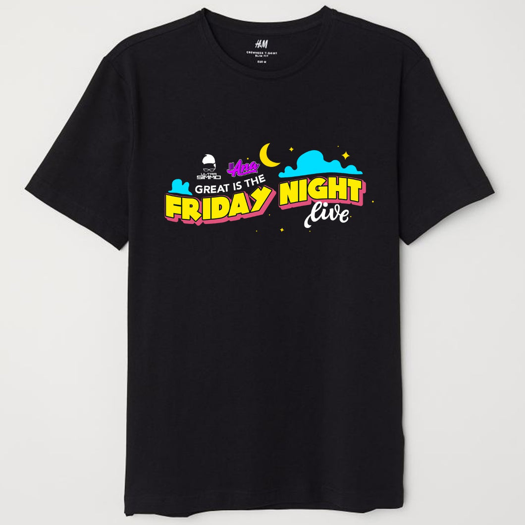 Great is the Friday Night Live T-shirt with logos